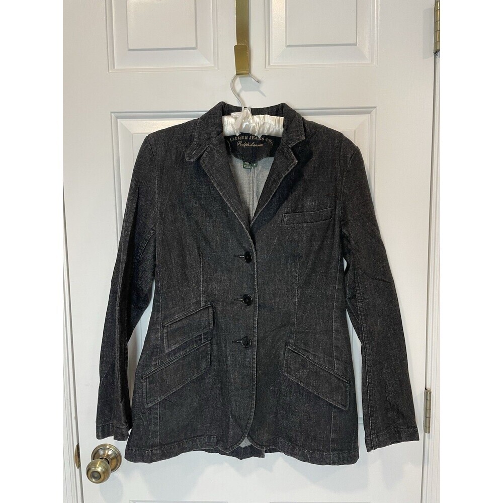 Lauren Jeans Co Ralph Lauren Womens M Black Denim Jean Blazer Sport Jacket